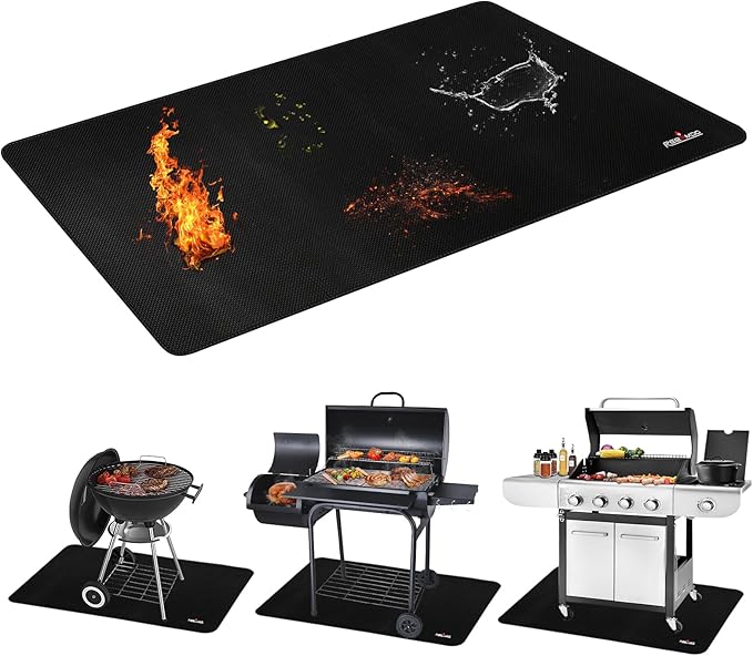 Upgrade 48 x 30 Inch Under Grill Mats for Outdoor Grill, 5-Layer Fireproof/Waterproof/Oil-Proof Grill Pad, Indoor Fireplace/Fire Pit Mat, Deck/Patio/Lawn Protector Mat for Flat Top,Smokers, Gas Grills