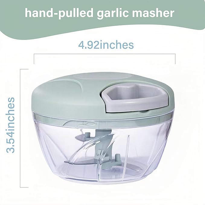 Manual Food Processor Vegetable Chopper,‌ Portable Hand Pull String Garlic Mincer Onion Cutter for Veggies, Suitable for Vegetables, Ginger, Garlic, Fruits, Onion, Potato, Salad (Green 500 ml)