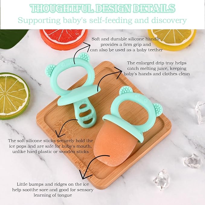 Sakolla Baby Popsicle Molds Mini 6-Cavity Silicone Ice Pop Mold with Sticks Breastmilk Popsicle Molds for Teething Relief Toddler Popsicle Mold for Ice Cream Frozen Yogurt and Fruit Juice (Green)