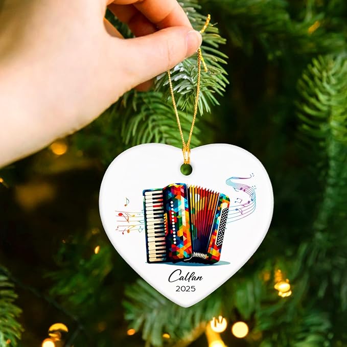 Accordion Ceramic Ornament 2025, Customized Name & Year Accordion Xmas Ornament Gifts for Accordionist, Musical Instrument Ceramic Ornaments Christmas, Accordionist Christmas Ornaments Keepsake Tree