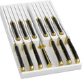 Domax Bamboo In-drawer Knife Block - Knife Drawer Organizer Insert Large Handle Steak Knife Holder, Kitchen Drawer Knife Organizer Fits for 12 knives and 1 Sharpening Steel (Not Included), White