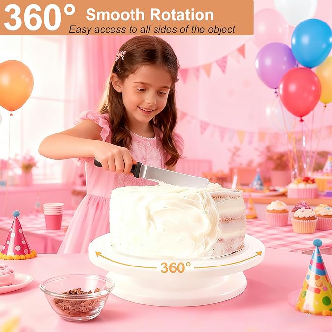 Cake Decorating Supplies Kit with Cake Turntable, Offset Spatula, Cake Server, Icing Smoother, Silicone Spatula and Other Baking Tools(7Pcs)