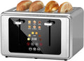whall 4 Slice Touch Screen Toaster, Stainless Steel Toasters Digital Timer, Dual Control Panel Toasters，6 Shade Settings＆6 Bread Types, Smart Wide Slots, Bagel, Cancel, Defrost