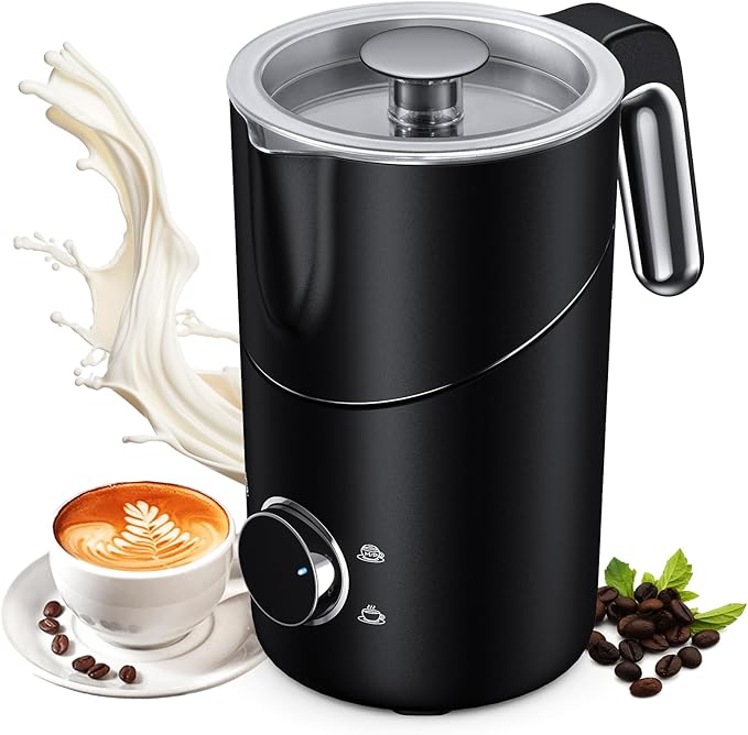 Milk Frother and Steamer, 8-in-1 Rechargeable Electric Milk Frother for Coffee, 13.5oz/400mL Large Capacity Automatic Warm and Cold Foam Maker, Hot Chocolate Maker Coffee Frother, Deep black