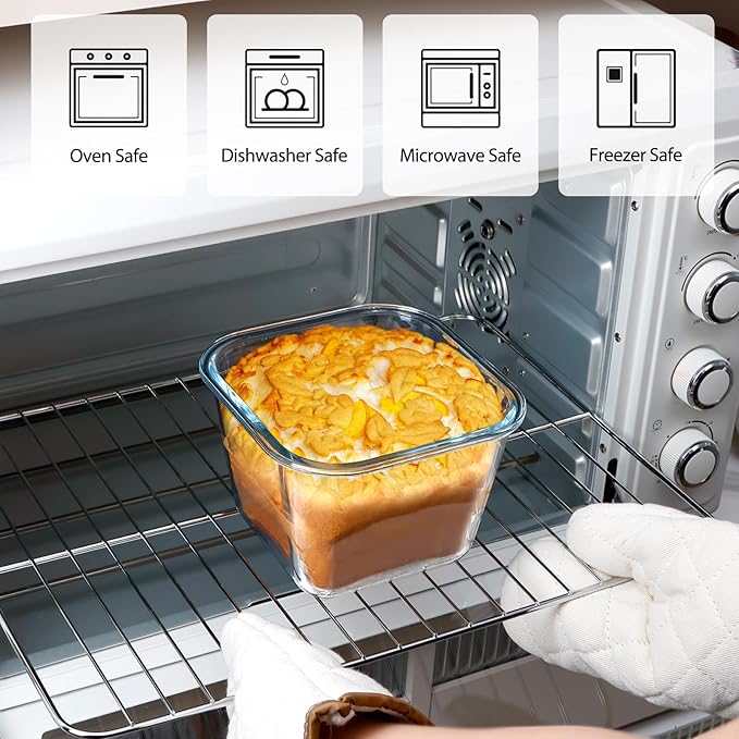 NUTRIUPS 2.1QT Glass Bread Pan with Lid, 7x5 Inch Deep Loaf Bread Baking Nonstick Pans with Airtight Lids, Square loaf pan for Homemade Meatloaf Sourdough (2.0L Square)