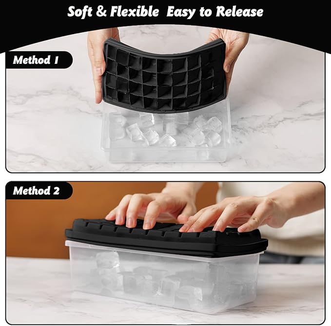 Silicone Ice Cube Tray with Leak-Proof Lid & Storage Bin for Freezer – BPA-Free 36-Piece Nugget Ice Molds, Spill-Resistant Cover & Ice Scoop Container Cover