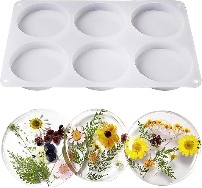 Deep Round Resin Coaster Molds, 6 Cavity Thicken Round Silicone Coaster Molds for Epoxy Resin, DIY Crafts, Bouquet Preservation,Home Decoration