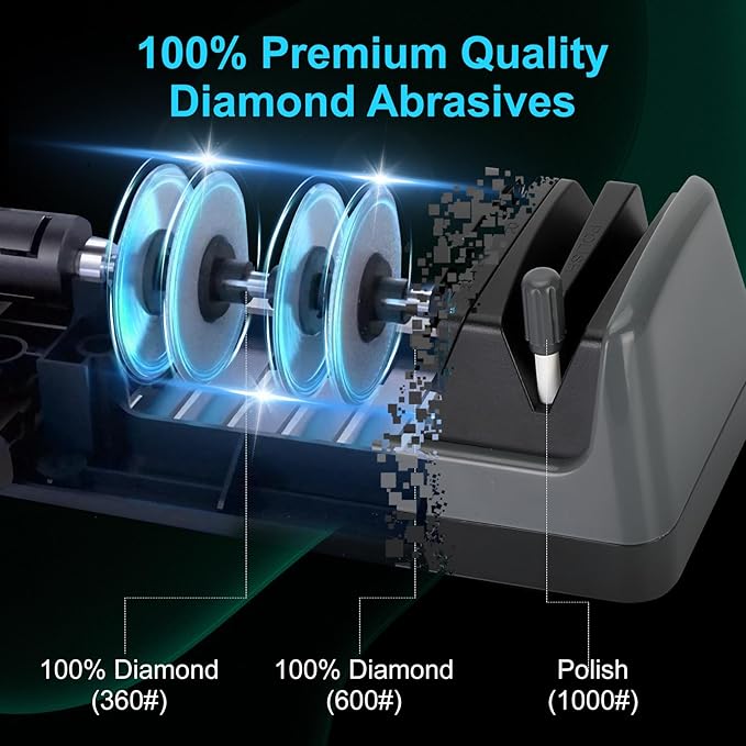 Upgrade 5 in 1 Electric Knife Sharpener with LCD Screen, 3 Rotational Speed Adjustable, 100% Diamond knife sharpener for Straight, Serrated, Meat Cleaver, Ceramic Knives & Scissors, Light Blonde