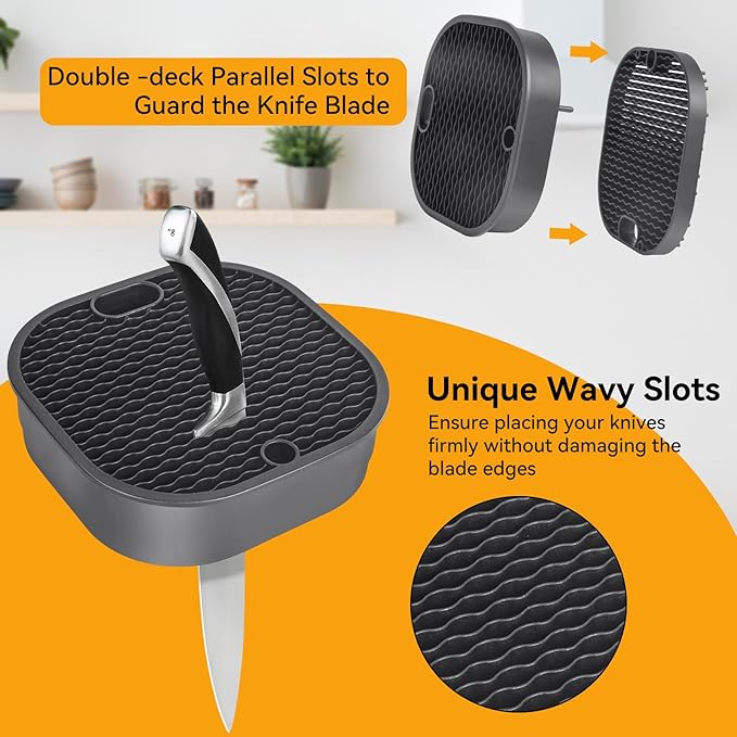 Ninonly Knife Block Without Knives 2 in 1 Universal Square Knife Holder for Kitchen with Scissors Slot Space Saving Detachable Kitchen Knife Storage