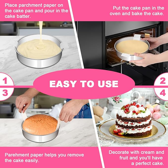 6 Inch Cake Pan Set of 2, Stainless Steel Round Layer Cake Baking Pans Tins, Non-Toxic & Healthy, Leak-proof & Easy Clean & Dishwasher Safe
