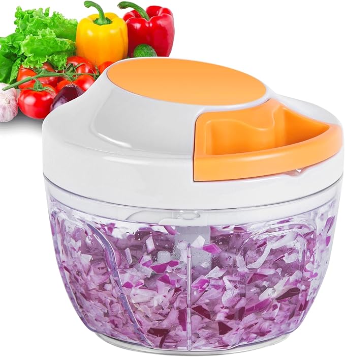Manual Food Processor Vegetable Chopper, Portable Hand Pull String Garlic Mincer Onion Cutter for Veggies, Ginger, Fruits, Nuts, Herbs, etc.,500ml
