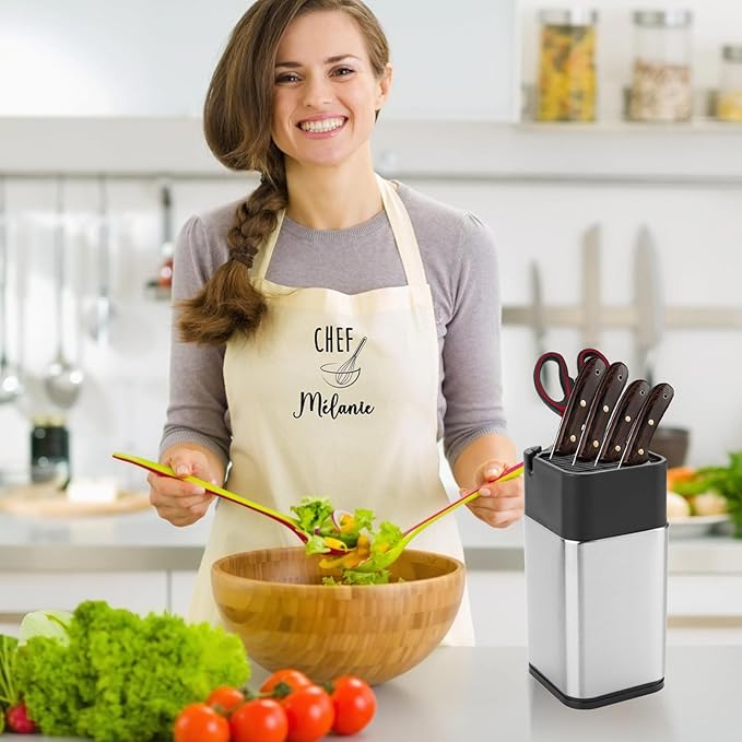 Universal Knife Block, Stainless Steel Knife Holder without Knife Including Sharpening Edges and Scissor Sockets Multifunctional Knife Holder Knife Block Holder