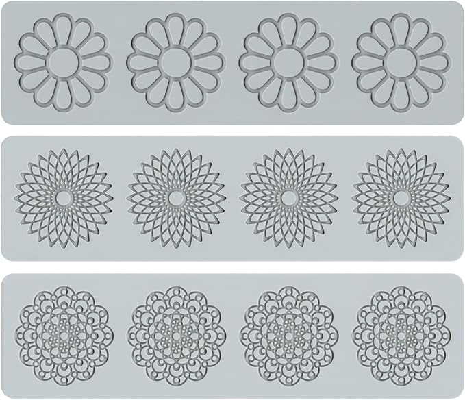 Embossing Lace Fondant Molds, Multi Circle Flowers Lace Mat Wedding Cake Decoration Tool, Rattan Shaped Cupcake Mat Silicone Molds Set of 3