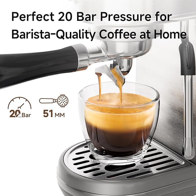 HIBREW H10B - 51mm Espresso Machine - Temperature & Cup Volume Adjustable at will - With Intelligent Display Screen & Pressure Gauge - Stainless Steel Body(Metallic Silver)