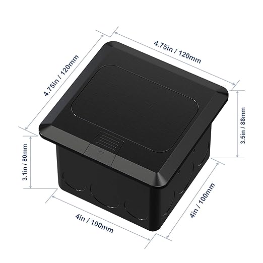 KYHSHJ 4.8A USB Chargers Pop Up Floor Waterproof Electrical Outlet Receptacle Stainless Steel Box,Black