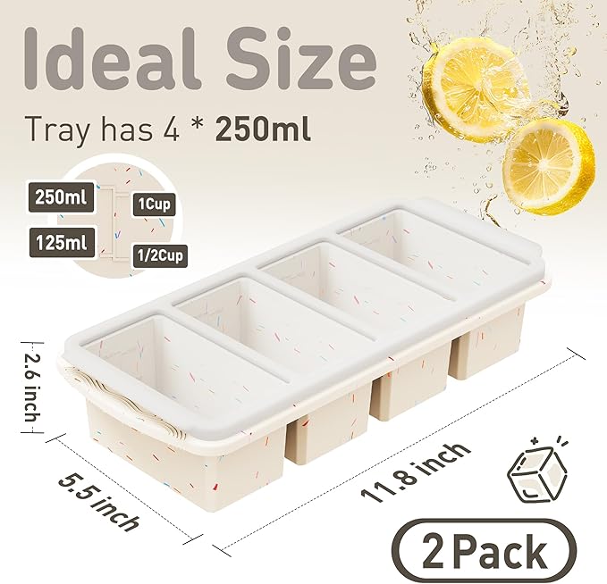 Silicone Freezer Tray with Lid Soup Freezer Container Molds with Steel Reinforced Rim Large Ice Cube Tray Makes 8 Perfect 1 Cup Portions Cubes Storage Food Soups & Meal Prep Oven & Dishwasher Safe