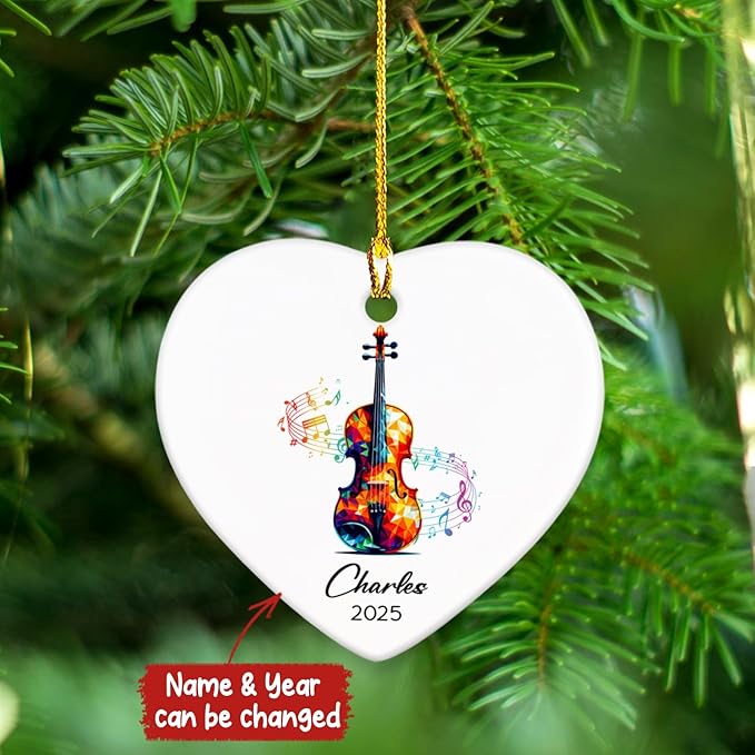 Personalized Violin Musical Ceramic Ornaments Gift for Violin Lovers, Violinist Ornament Christmas Tree 2025, Custom Name & Year Violinist Ceramic Ornament Xmas, Instrument Player Keepsake Ornaments