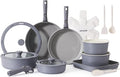 SENSARTE 24 Piece Ceramic Pots and Pans Set, Nonstick Detachable Handle Cookware, Induction Kitchen Cookware Set with Removable Handle, Healthy Non Stick for RV, Dishwasher＆Oven Safe, PFOA Free (Gray)