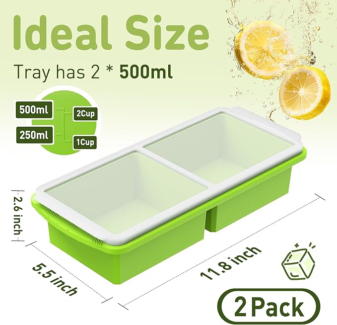 Silicone Freezer Tray with Lid Soup Freezer Container Molds with Steel Reinforced Rim Ice Cube Freezer Molds for Soup, Sauce, Leftovers, Homemade Meal Prep Containers Butter Molds Kitchen Sets