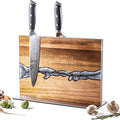 Magnetic Knife Block Holder for Countertop, No Drill Acacia Wood Stand with Epoxy Resin Art & Strong Magnets - Fits Chef Knives & Scissors (No Knives Included)