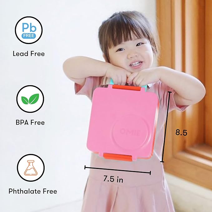 OmieBox Bento Box for Kids - Insulated Bento Lunch Box with Leak Proof Vacuum Insulated Food Jar - 3 Compartments, Two Temperature Zones (Pink Berry)