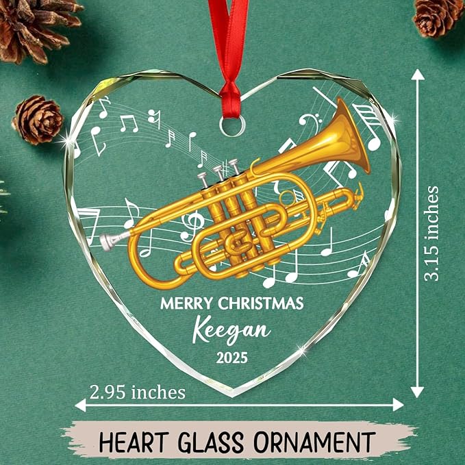 Unique Cornet Glass Christmas Ornament 2025, Custom Text & Name Cornet Player Xmas Ornaments Gift for Women Men Grandkids Husband Wife, Personalized Cornetist Glass Keepsake Ornament for Appreciation