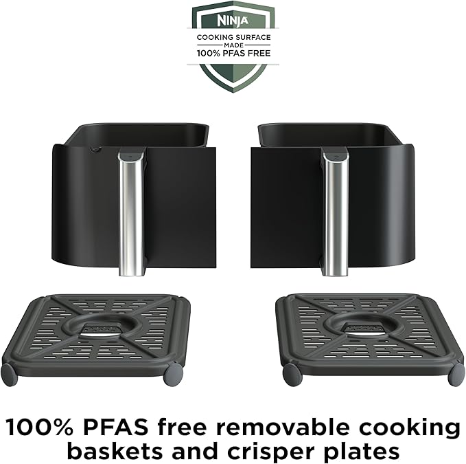 Ninja DZ550 Foodi 10 Quart 6-in-1 DualZone Smart XL Air Fryer with 2 Independent Baskets, Smart Cook Thermometer for Perfect Doneness, Match Cook & Smart Finish to Roast, Dehydrate & More, Grey