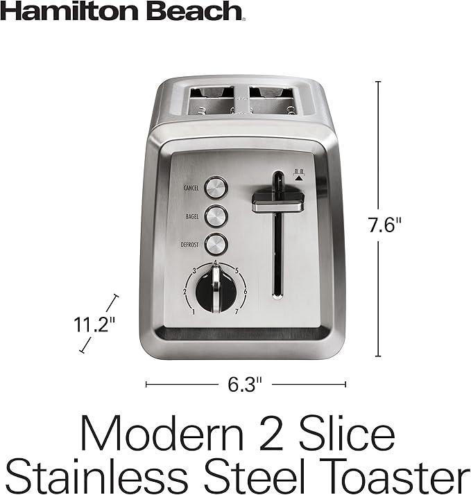 Hamilton Beach 2 Slice Toaster with Extra-Wide Slots, Bagel Setting, Toast Boost, Slide-Out Crumb Tray, Auto-Shutoff & Cancel Button, Defrost Function, Stainless Steel (22794) (Pack of 2)