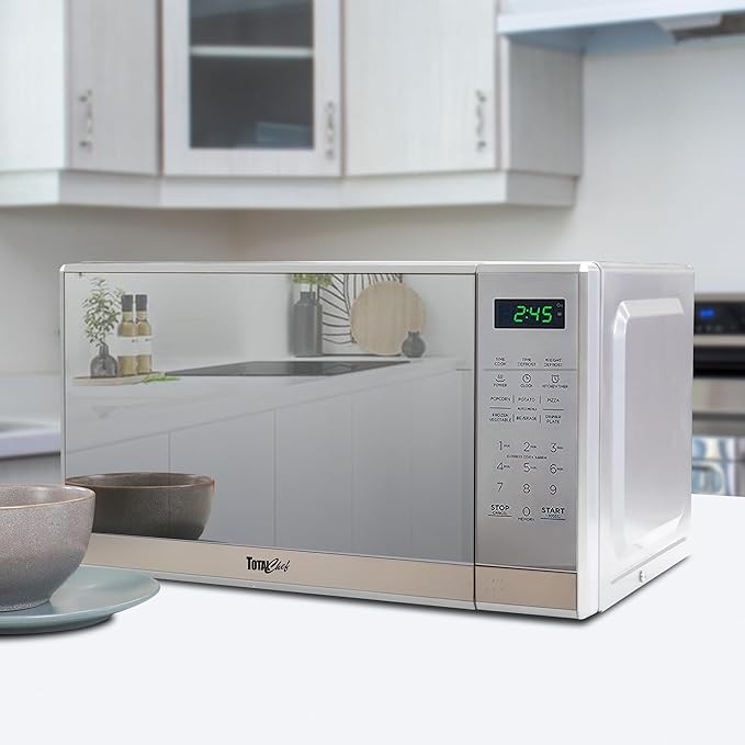 Total Chef 0.7 Cu Ft Microwave Oven - Countertop Small Kitchen Appliance, Stainless Steel Microwave with Digital Touch, Pre-Set Functions, 10” Turntable, 700 Watt