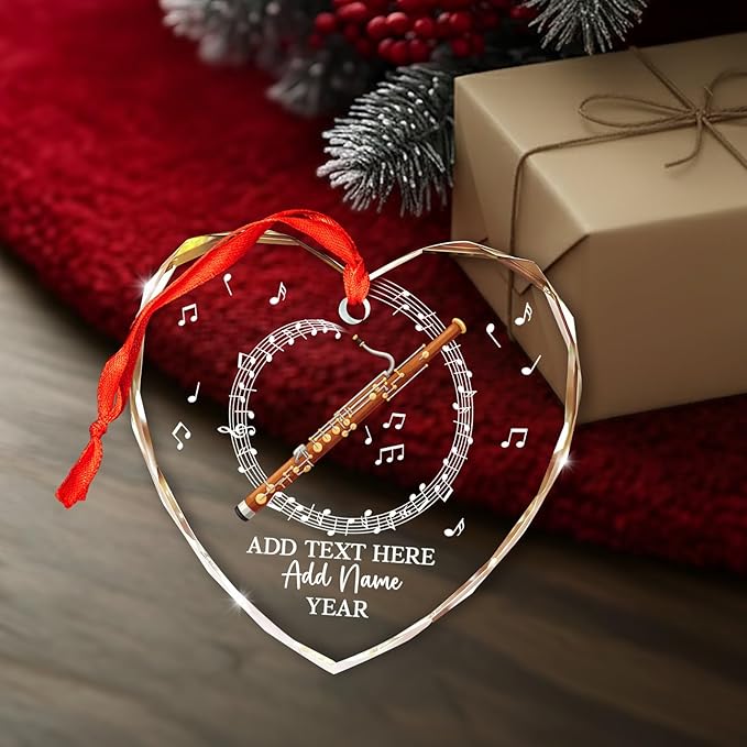 Personalized Text Name & Year Bassoon Christmas Ornament, Bassoon Musical Instrument Glass Ornament for Xmas Tree, Customized Music Lover Christmas Hanging Ornaments 2025, Gift for Bassoonist