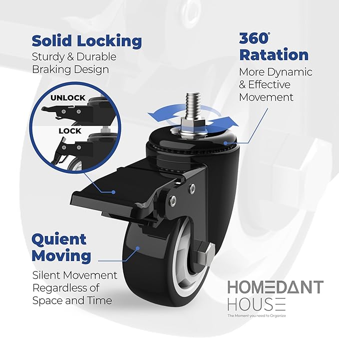 HOMEDANT House 5-Tier Metal Rolling Cart Shelf Rack Casters Heavy Duty Laminated Wheel Shelving Unit Adjustable Utility Storage Shelves Organizer Shelf Kitchen Garage 36.2" W x 16.5" D x 69.5" H 1Pack