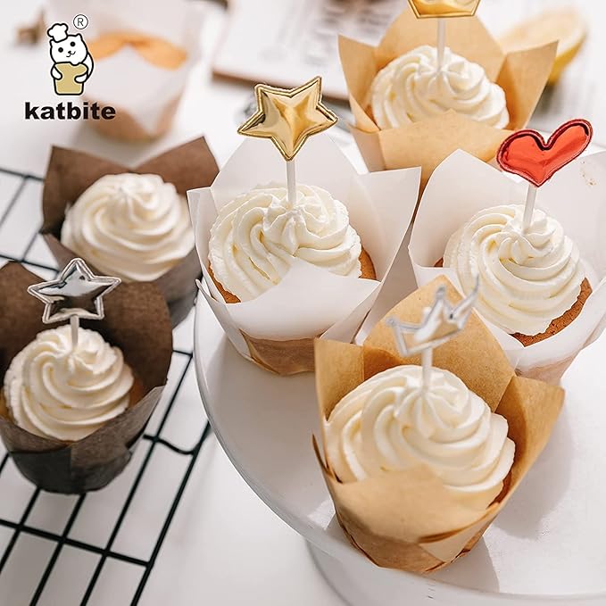 Katbite Tulip Cupcake Liners 200PCS, Muffin Baking Cupcake Liners Holders, Baking Cups (Nature)