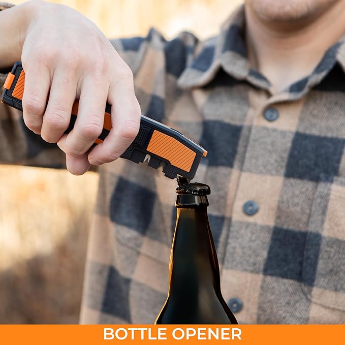 8-in-1 Pocket Knife Sharpener – Guided Diamond Whetstones, Diamond Rod, Leather Strop, 2 Sharpening Slots, Fire-Starter Ferro Rod & Whistle – Outdoor, Yard, Camping by Orange Ninja