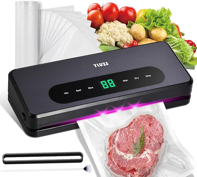 Vacuum Sealer For Food20 Pre-Cut Bags 118-inch Roll Bag, LED Digital Display with Inner Compartment, 4-in-1 Multi-Function Food Sealer with External Compact, Dark Gray.YLUZS