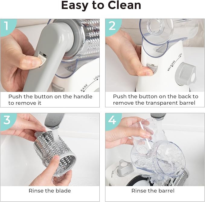 X Home Rotary Cheese Grater for Kitchen, Shredder with 3 Interchangeable Blades, Rotary Grater with Handle and Strong Suction Base, for Vegetables, Fruit, Nuts, Easy to Use and Clean, White