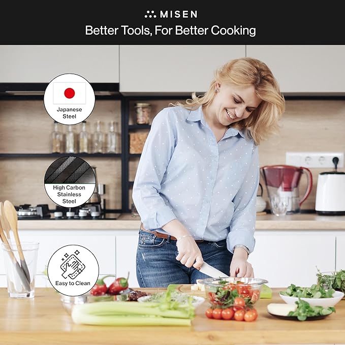 Misen 6.8" Chef Knife – High Carbon Japanese AUS-10 Stainless Steel – Hybrid German & Japanese Blade – Precision Kitchen Knife for Professionals & Home Cooks – Ultimate Cutting Performance - Blue