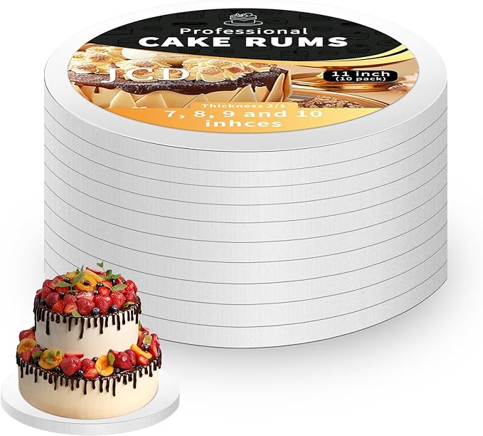 10pcs Large Cake Boards Drum 11 Inch Round,Food Grade Cake Rounds,1/2" Thick Cake Base Sturdy Multiple Layers of Corrugated Cardboard for Heavy or Multi Layer Cakes, Pastry, Display(11inch/10pcs)
