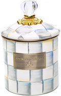 MACKENZIE-CHILDS Small Enamel Canister, Kitchen Storage Container for Flour and Sugar, 1.13 Liters, Grey-and-White Sterling Check