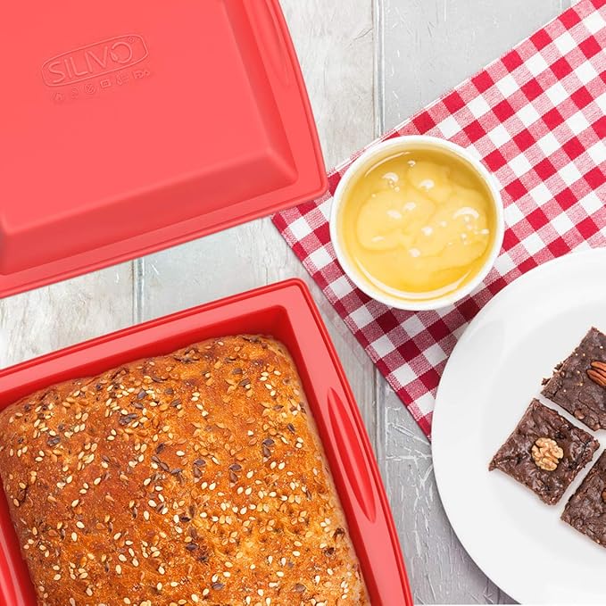 SILIVO 8 inch Square Cake Pans(2 Pack), 8x8 Baking Pan, Nonstick Silicone Cake Molds for Brownie, Cornbread and Cake