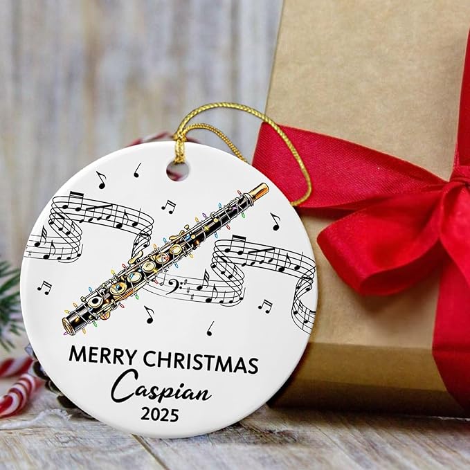 Personalized Text Year Name Piccolo Player Ceramic Ornament, Customized Piccolo Instrument Christmas Hanging Ornament Gift for Dad Mom Husband Wife Brother Sister, Unique Piccolos Piccolo Ornaments