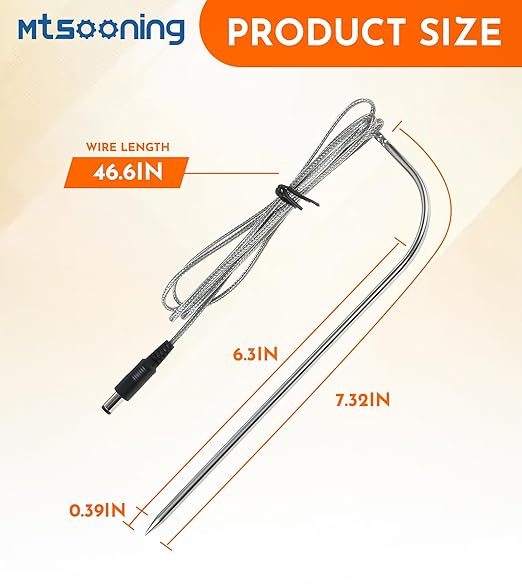Mtsooning Grill Meat Probe, 2 Pack Temperature Probe with Probe Clip Replacement for Rec Tec Wood Pellet BBQ Grills,Recteq RT-1250, RT-700, RT-590, RT-B380 Bullseye Grill Accessories