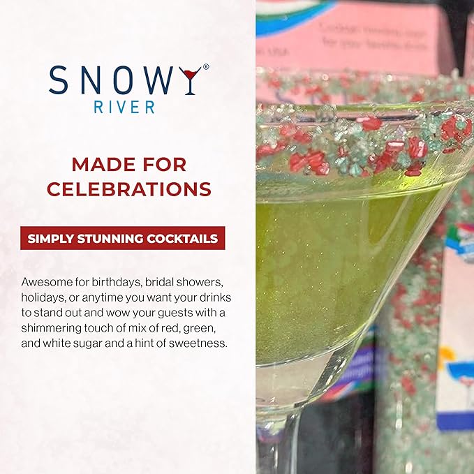 Snowy River Holiday, Cocktail & Margarita Sugar Rimmer - Vibrant Naturally Colored Sugar for Cocktail Rimming, Baking & Decorating, Medium Crystal - 4oz
