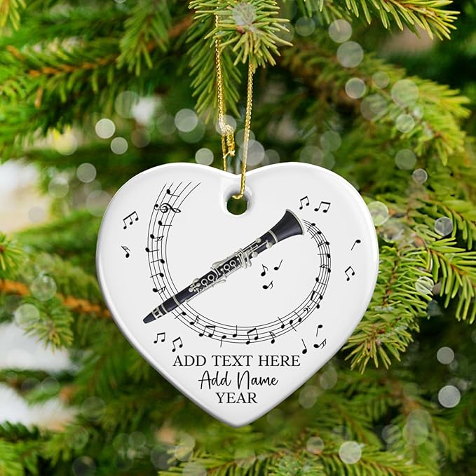 Personalized Text Name Year Clarinet Instrument Ceramic Ornament, Clarinet Player Christmas Ornaments 2025, Custom Clarinetist Xmas Tree Hanging Ornament, Xmas Decor Gift for Music Teacher
