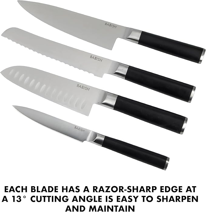 Babish 5 Piece 1.4116 German Steel Magnetic Forged Kitchen Knife Block Set