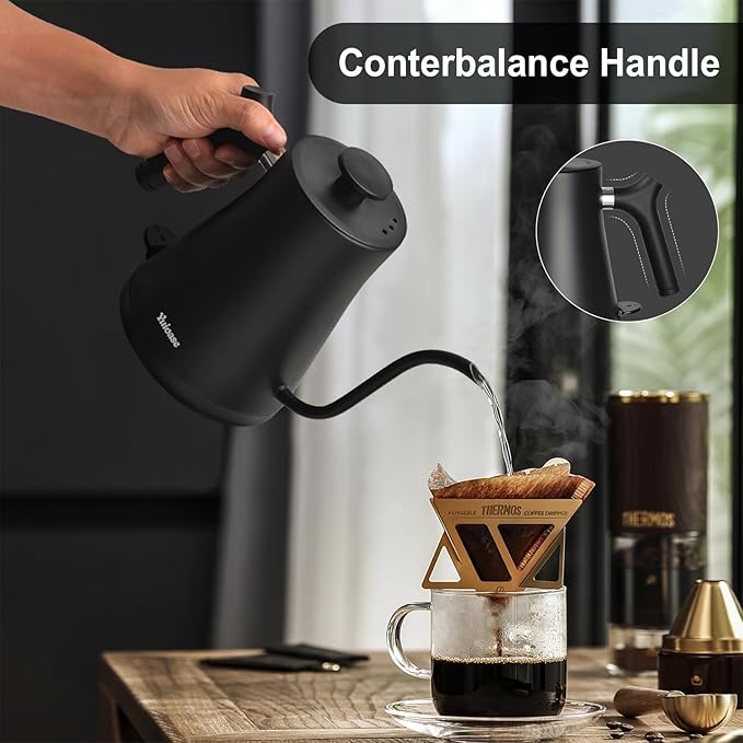 Electric Gooseneck Kettle, 304 Stainless Steel Coffee Kettle, Auto Shutoff Anti-dry Protection, Classic Pour-over Coffee & Tea,Matte Black 1.0L-1200W Fast Boiling Water Boiler by YUIOASE