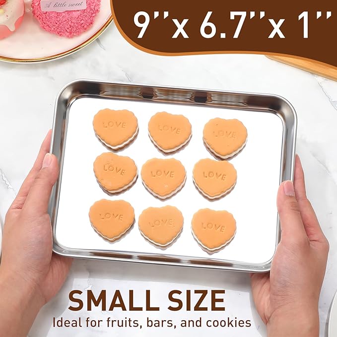 meekoo 24 Pcs Baking Sheet Pan Cookie Sheet Set for Oven Stainless Steel Trays Nonstick Small Serving Tray Cake Toaster Metal Food Trays, Oven and Dishwasher Safe (9 x 6.7 x 1 Inch)
