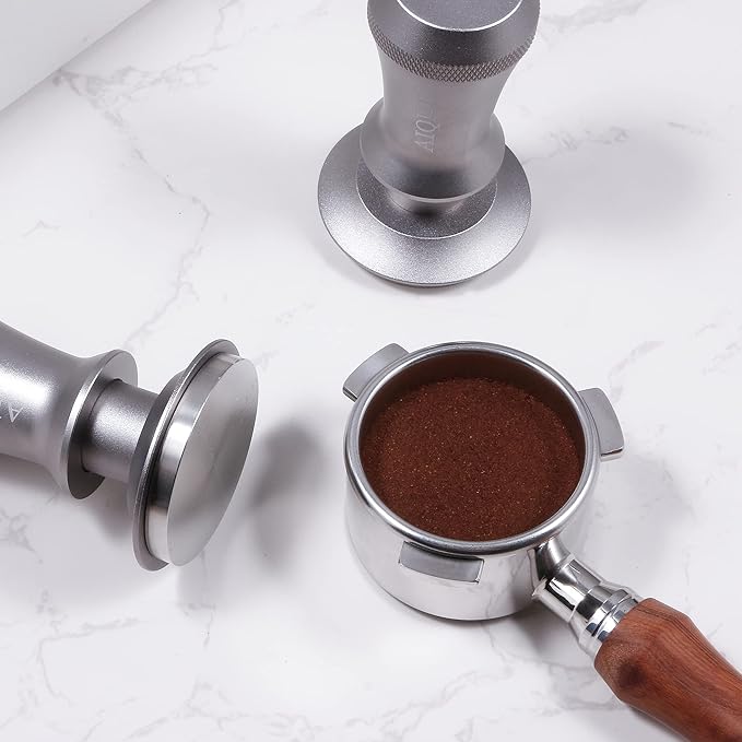 Espresso Tamper, Constant 30lb Coffee Tamper with double Calibrated Spring Loaded, Stainless Steel double spring loaded Coffee Tamper Fits for All Portafilters- Flat Base (51mm, SILVER)