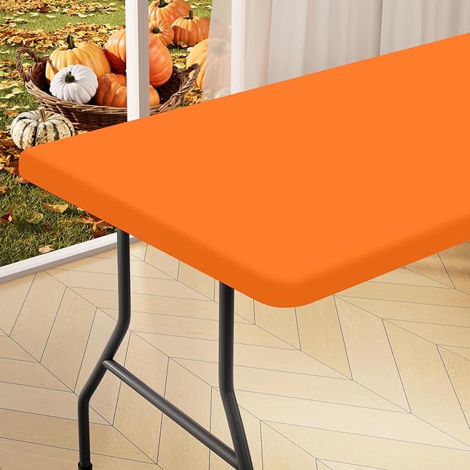 homing Rectangle Table Cloth Cover, Waterproof Polyester Elastic Fitted Tablecloth, Fits for 4 Foot Folding Tables, Washable Table Protector for Picnic, Camping, Outdoor (Orange, 24" x 48")