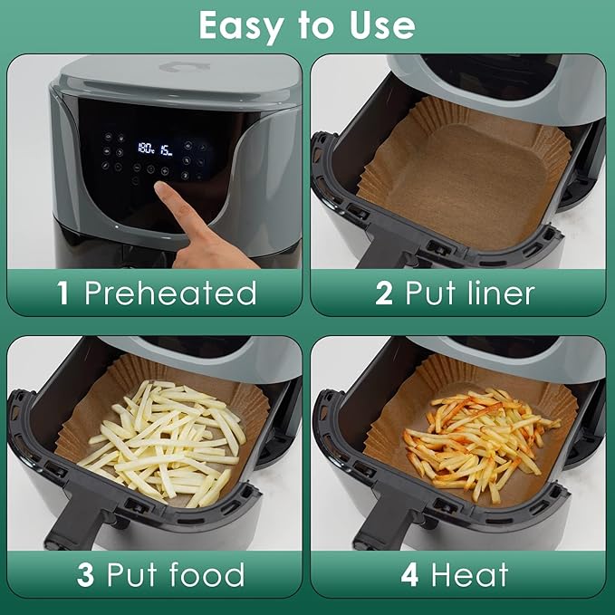 Air Fryer Paper Liners, 125Pcs Parchment Paper, Air Fryer Liners Disposable for Microwave, Non-Stick Air Fryer Liner Square Free of Bleach (8IN)