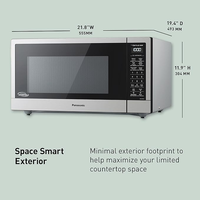 Panasonic NN-SN76LS 1.6 cu.ft Cyclonic Inverter Countertop Microwave Oven 1250Watt Power with Genius Sensor Cooking, 19.44"D x 21.88"W x 11.94"H, Stainless Steel